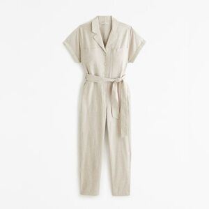 Linen blend utility jumpsuit